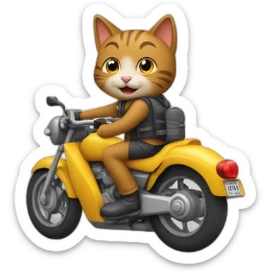 un chat conduisant une moto sticker