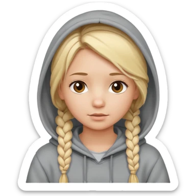 blonde braided girl with her head covered in a sweatshirt and hood sticker