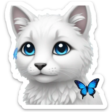 Edgy Cute Cool Kawaii gorgeous sparkly ethereal white fantasy animal with blue eyes sona with flowers and butterflies beautiful aesthetic sticker