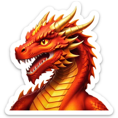 cinematic-noble-fierce-fire-dragon-portrait-emoji,-poised-and-imposing,-with-a-muscular,-scaled-body-ablaze-in-fiery-hues-of-crimson,-molten-orange,-and-molten-gold,-and-intense,-burning-eyes-that-mirror-the-heart-of-a-volcano;-rendered in detail sticker