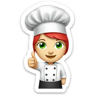  green eyes chef hat wearing  thumbs up chubby face red short haired female chef sticker