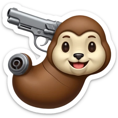 Une moto avec une tête de caca qui sourie avec un pistoler sticker