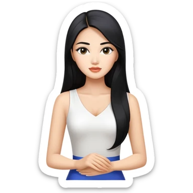 Miss Universe Southeast Asian woman with very long straight black hair wearing a beautiful white top sticker