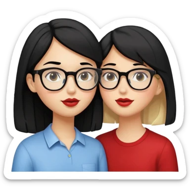 pretty light blonde girl barbie kissing nerd with black hair and tan skin on the cheek sticker