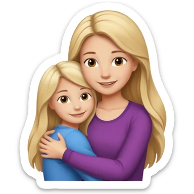 A beautiful mother with long brown hair hugging her cute 12yr old blonde hair daughter sticker