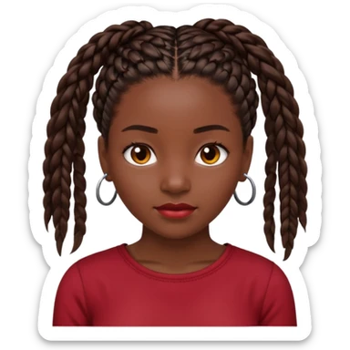 Black girl with box braids and a dark red top sticker