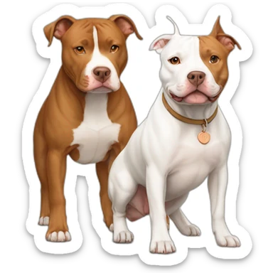 One Tan and white pitbull standing with one copper and white pitbull sticker
