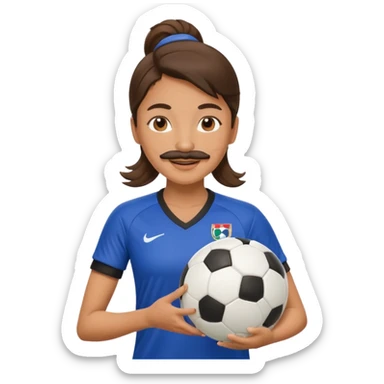woman soccer player with mustache holding soccer ball sticker