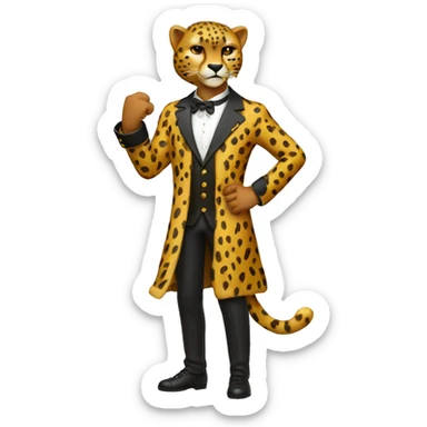cheetah in a classic costume hands with a man sticker