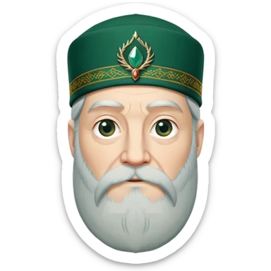 albus dumbledore with very long beard with dark green turkish fez cap and decorative motifs, no gem sticker