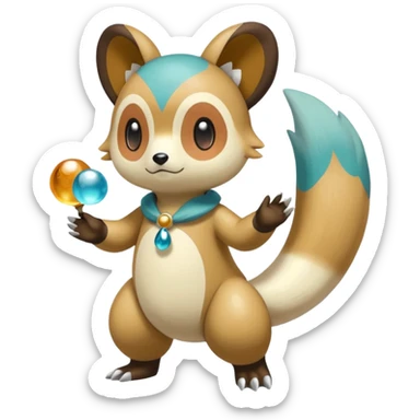 Colorful Skilled Adept Graceful Asian Painted Meloetta-Teddiursa-Oshawott-Floatzel-Pancham-fusion-hybrid-creature (full body) sticker