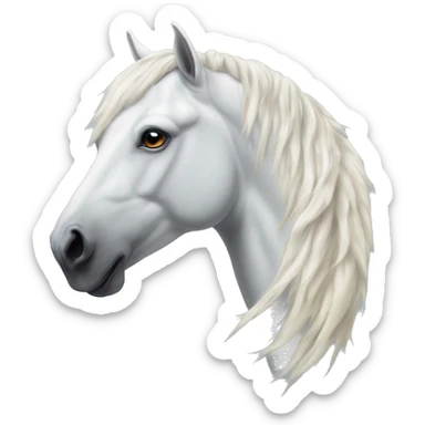 A white horse with a beautiful mane stands turning its head to the left next to the sacred Yakut serge sticker