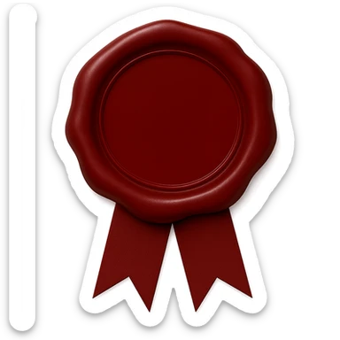 Add an elegant and simple decorative ribbon underneath the deep red wax seal. Keep the background transparent. Maintain the style and look of the original image. sticker