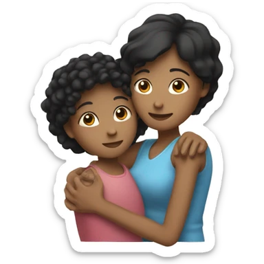 hug mother with short black hair and daughter with brown mung hair sticker
