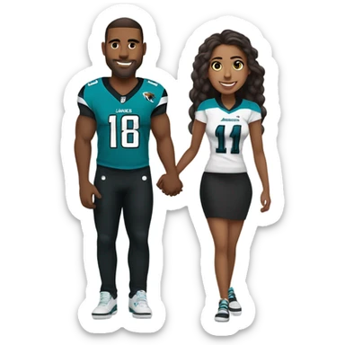 Brown guy and brown girl with hair in ponytail withJacksonville jaguars  clothes holding hands sticker