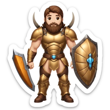 full body man long brown hair brown eyes medium beard white skin muscular build beetle shell armor sticker