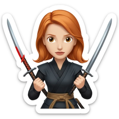 Jessica Chastain, in a ninja position with big swords sticker