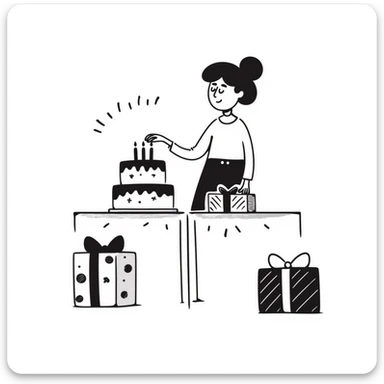 Festive celebration drawing with cake and gifts sticker