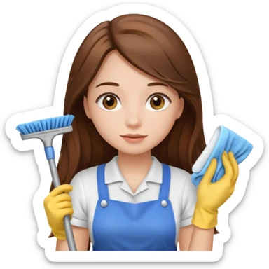 beautiful girl with long brown hair cleaning sticker