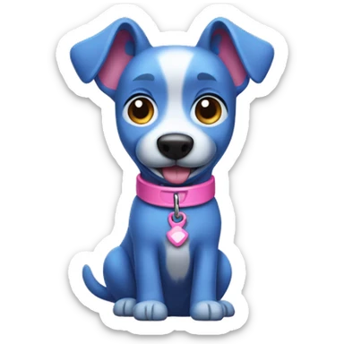 Blue dog wearing a pink collar and pink bone  sticker