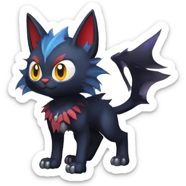   cool edgy beautiful fantasy anime-style dark animal vampiric Litten-Nargacuga-cat-hybrid Fakemon with big fangs and bat-ears full body sticker