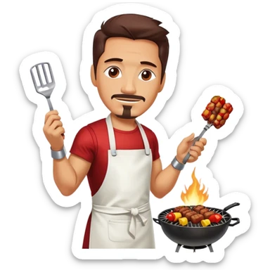 Iron Man is grilling shashlik at the barbecue. sticker
