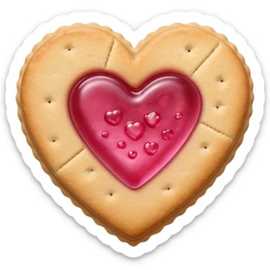 Realistic shortbread cookie in the shape of a heart with pink jelly sticker