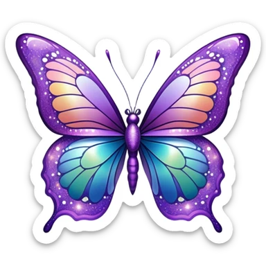 Pastel sparkly violet glittery iridescent rainbow transparent butterfly with detailed intricate patterns sticker