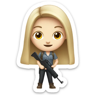 Pale girl Long brunette hair holding a gun  sticker
