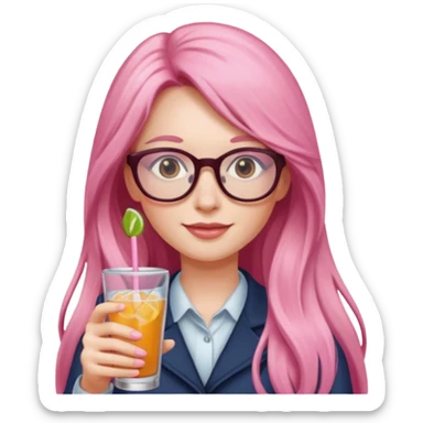 pink long haired drink holder with glasses  sticker