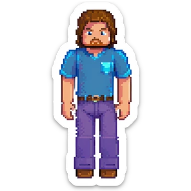 Jack Black as Minecraft Steve, blocky character with brown hair, blue shirt, and purple pants sticker