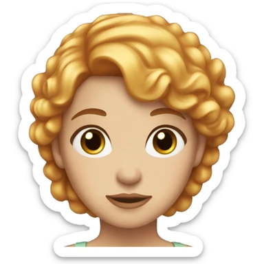 A girl with blond-red hair, plump lips, brown eyes, fair skin, long eyelashes sticker