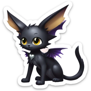 Shiny Cool Punk Black beautiful fantasy Kawaii Ethereal Sona Fakemon-cat-animal with edgy bat-wings-ears Full Body sticker