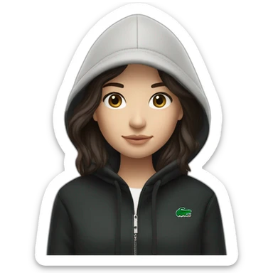 Lacoste bag brunette girl with black lacoste hoodie sticker