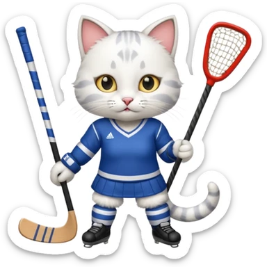 female cat hockey player with hockey stick sticker