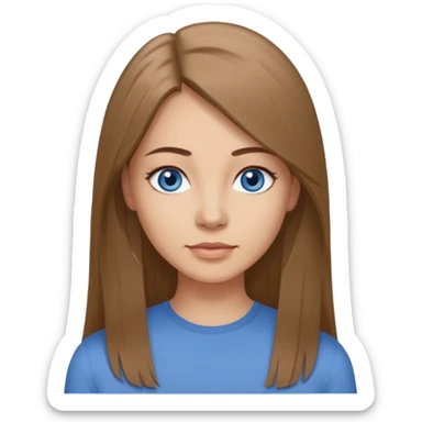 a woman, 30 years old, light skin with medium brown straight hair, long hair. blue eyes. No eyeglasses. Grey top. sticker