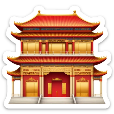 Chinese palace facade emoji, simplified architectural icon like the western building emoji sticker