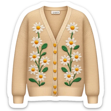 beige crocheted cardigan embroidered with small daisies sticker