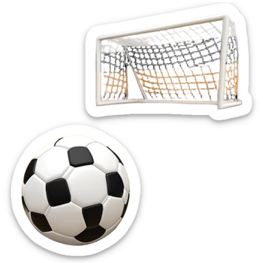 A mini football (futsal) ball placed on the court, with the goals and boundary lines visible in the background. The scene captures the fast-paced nature of the sport, with the compact indoor court and a focus on the ball ready for action. sticker