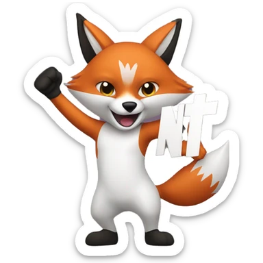 
The fox raises its arms and holds a sign saying "NT" sticker
