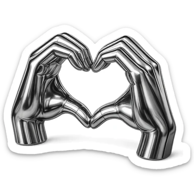 heart hands icon, hands forming a heart, shiny metallic look, reflective surfaces sticker