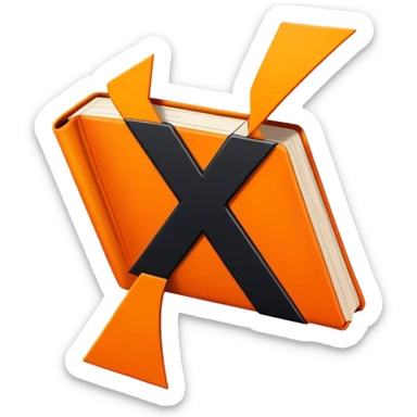 A bright orange book with a black, bold X with an edgy texture, exuding energy and pure, unapologetic confidence..orange halo aura.. unstoppable sticker