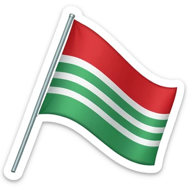 A red flag with a vertical and horizontal white stripe and two diagonal green stripes sticker