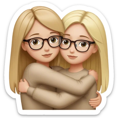 Girl with short straight brown hair hugging a girl with long blonde hair. Both wears eyeglasses sticker