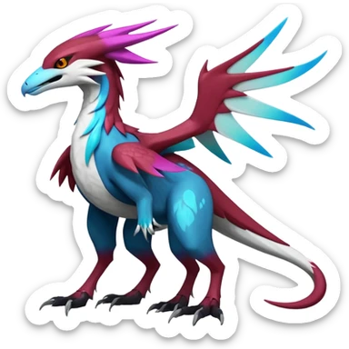 Colorful scaly flurry bioluminescent dark gloomy ghoulish spooky dull dusky translucent neon edgy cool dark edgy Latias-Sergal-Vernid-Lombax-Renamon-Zeraora-Bastet-Fakémon-hybrid-fusion-creature, full body sticker