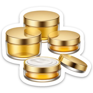 PVarios rodutos de beleza com tampa dos potes dourados e fundo transparente pra usar como figurinha sticker