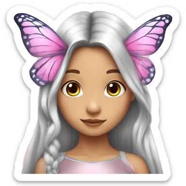 Beautiful, flower, fairy, pink, silver, long hair, butterfly wings sticker