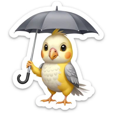 cockatiel bird holding an umbrella sticker