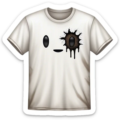 A white T-shirt heavily stained with black dirt and grime. The fabric is covered in dark smudges, making it look extremely dirty and worn out sticker