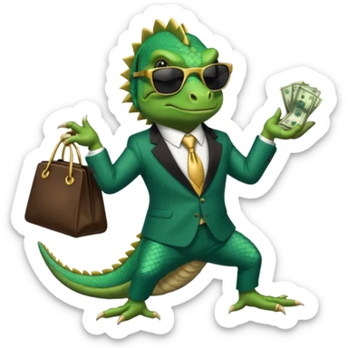 capitalist iguana banker godfather with black sunglasses breakdance with bag sticker